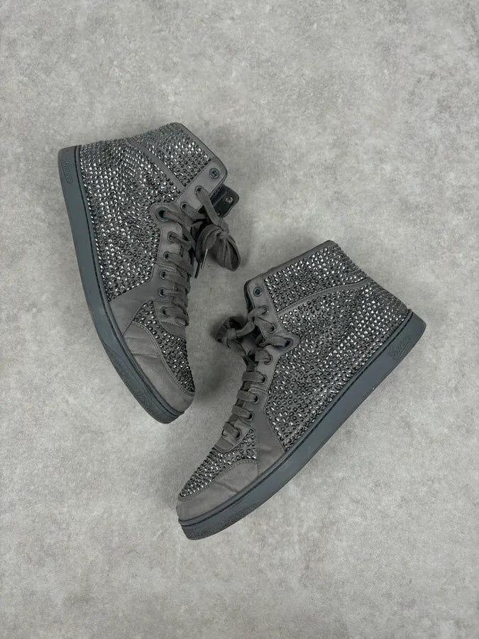 2000s Gucci Grey Leather Swarovski Crystal High-Top Sneakers LIVJyEU 3