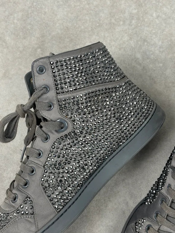 2000s Gucci Grey Leather Swarovski Crystal High-Top Sneakers LIVJyEU 10