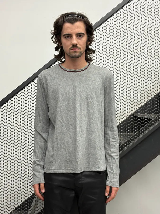 2000s Gucci Grey Longsleeve Contrast Stitch Longsleeves T-Shirt podrTJX 1