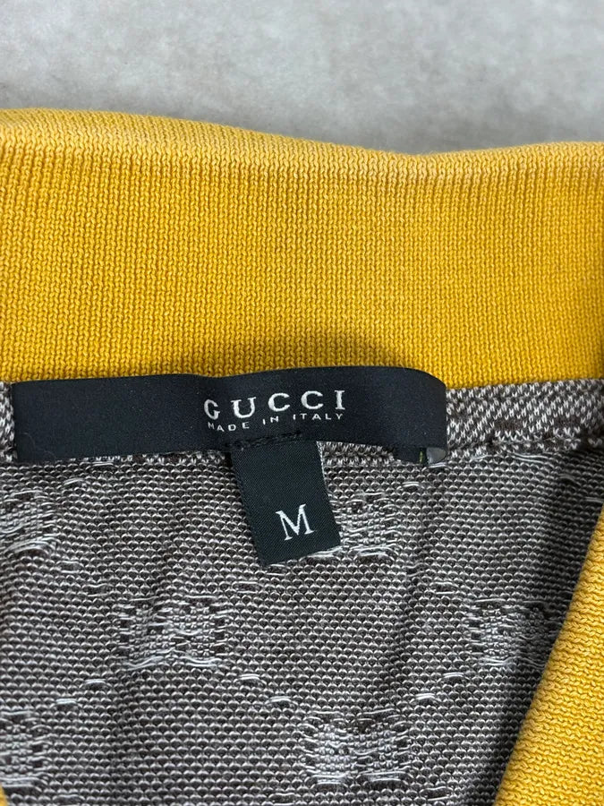 2000s Gucci Grey Monogram Contrast Yellow Collar Polo BYDLhRu 10