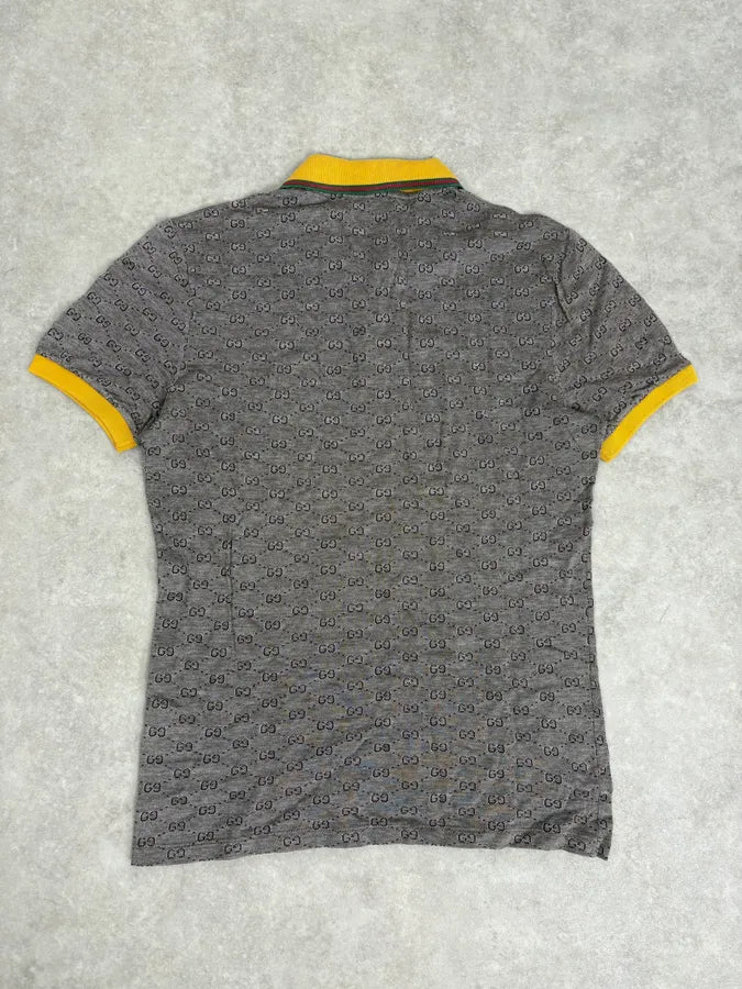 2000s Gucci Grey Monogram Contrast Yellow Collar Polo BYDLhRu 5