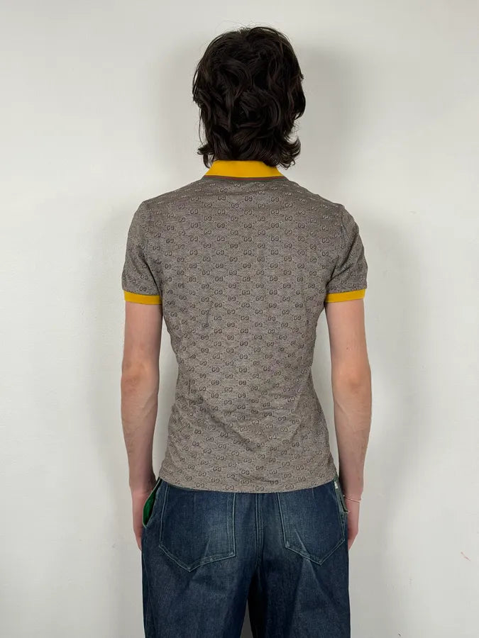 2000s Gucci Grey Monogram Contrast Yellow Collar Polo BYDLhRu 2