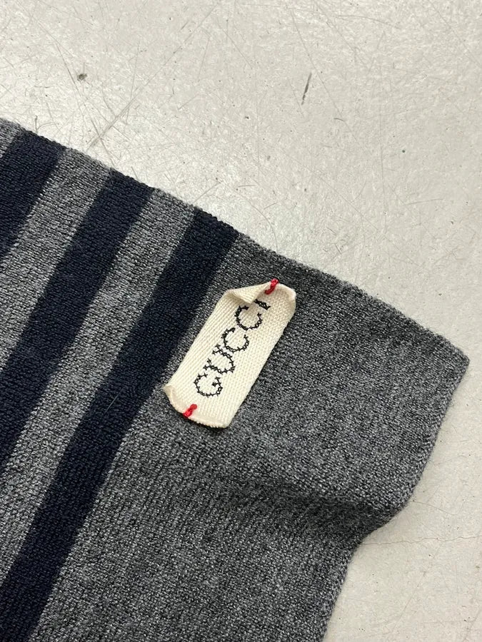 SS2008 Gucci Grey Stripes Wool Scarf tQreyNQ 5