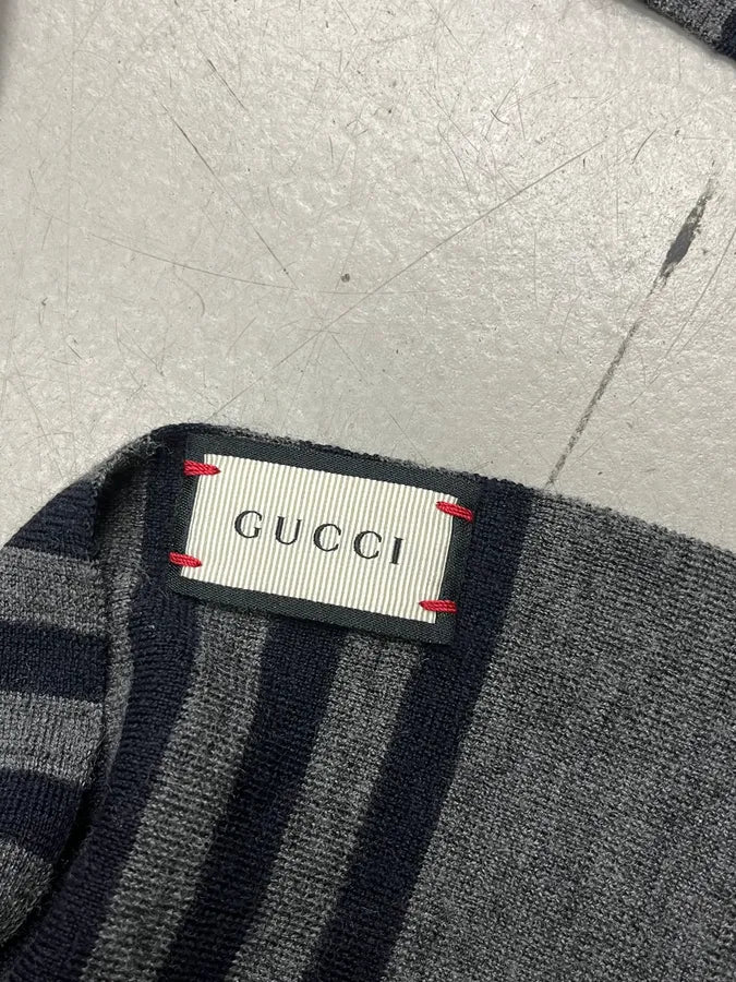 SS2008 Gucci Grey Stripes Wool Scarf tQreyNQ 4