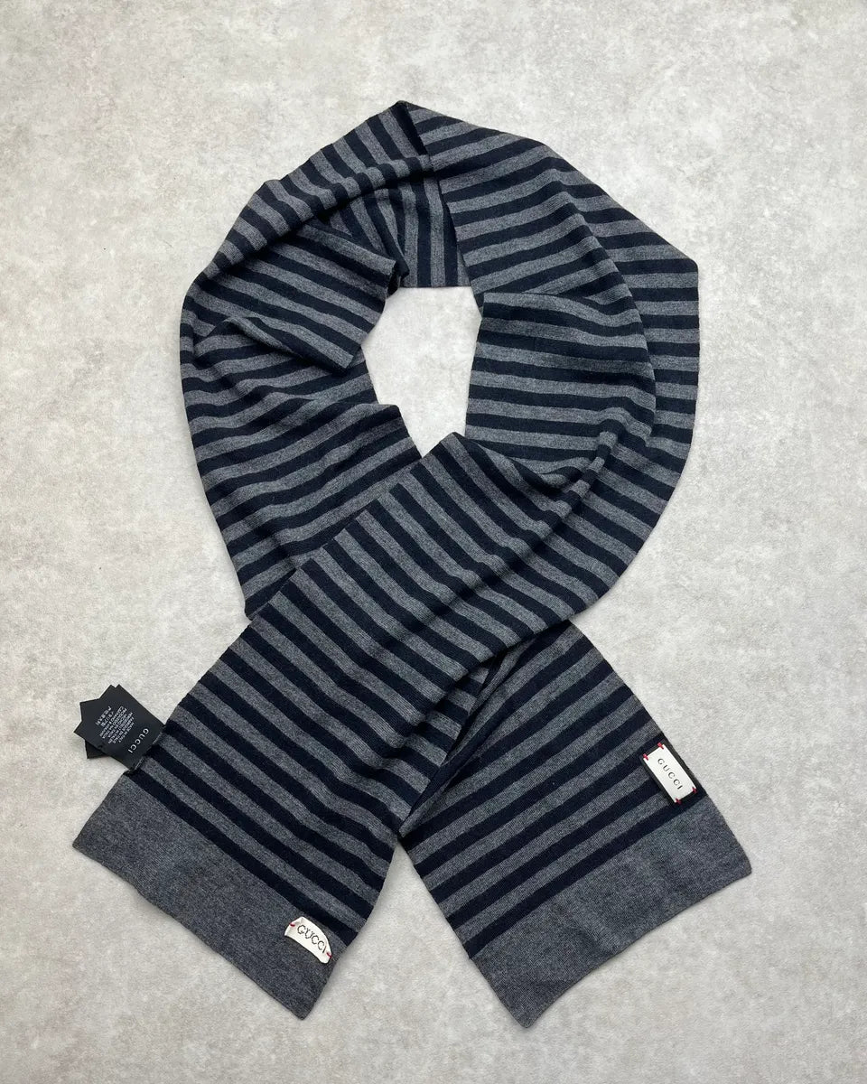 SS2008 Gucci Grey Stripes Wool Scarf tQreyNQ 0