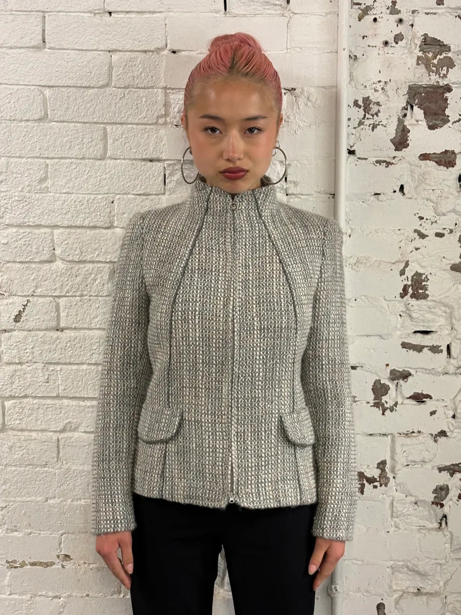 2000s Gucci Grey Tweed Minimalist Jacket xOfKUIY 0