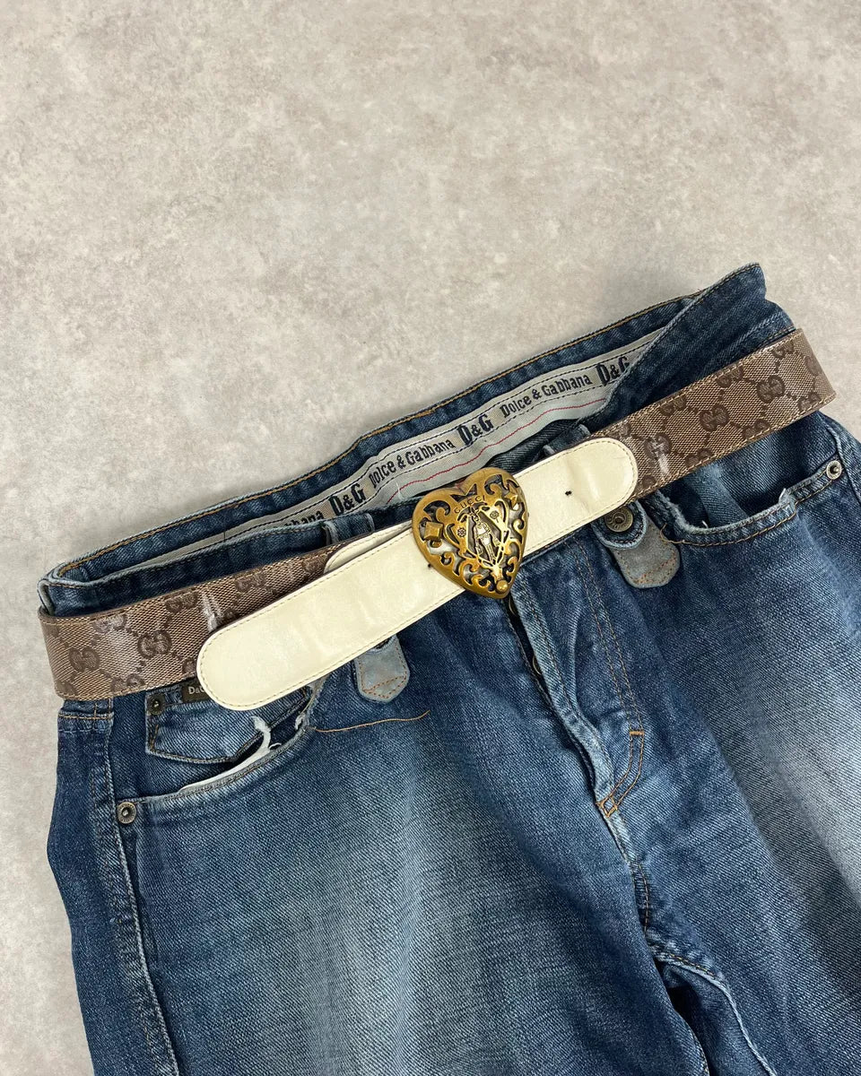 2000s Gucci Heart Knight Monogram Leather Belt kHtkuRl 1