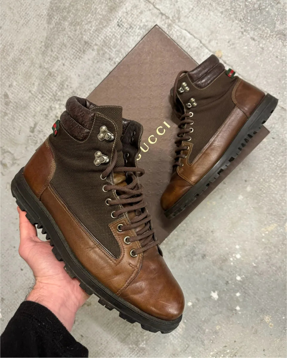 2000s Gucci High Brown Hybrid Leather Daily Mountain Boots zZLTrCT 0