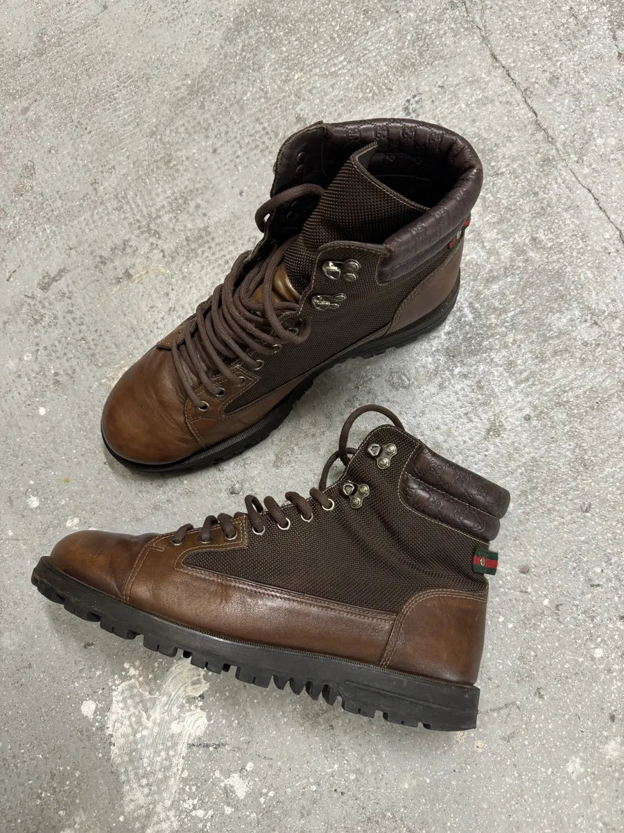 2000s Gucci High Brown Hybrid Leather Daily Mountain Boots zZLTrCT 2