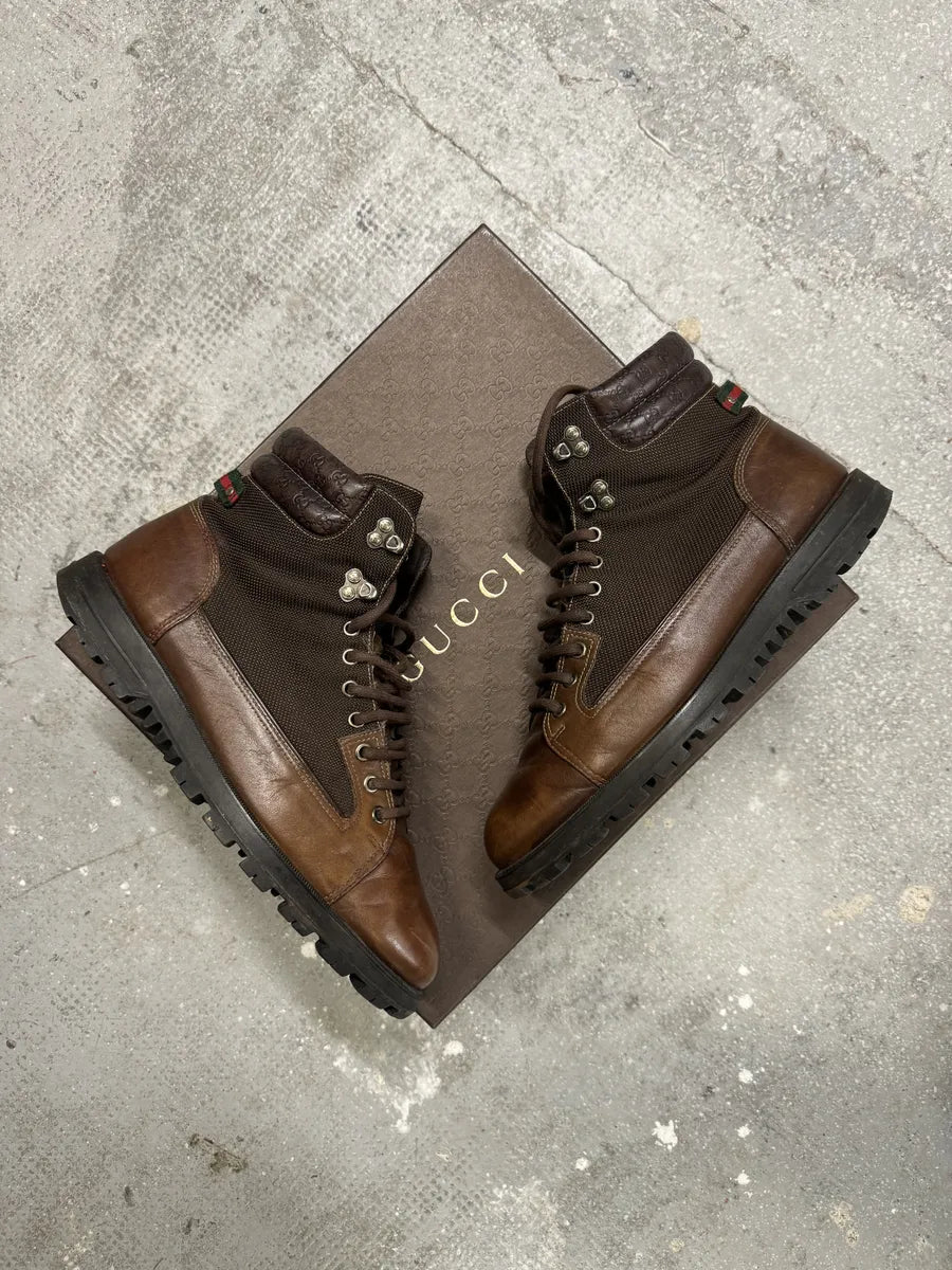 2000s Gucci High Brown Hybrid Leather Daily Mountain Boots zZLTrCT 3