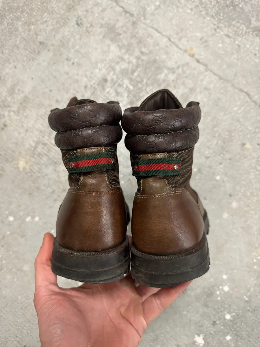 2000s Gucci High Brown Hybrid Leather Daily Mountain Boots zZLTrCT 4