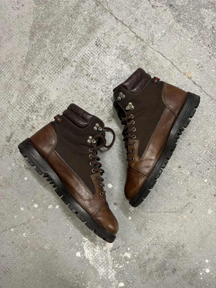 2000s Gucci High Brown Hybrid Leather Daily Mountain Boots zZLTrCT 5