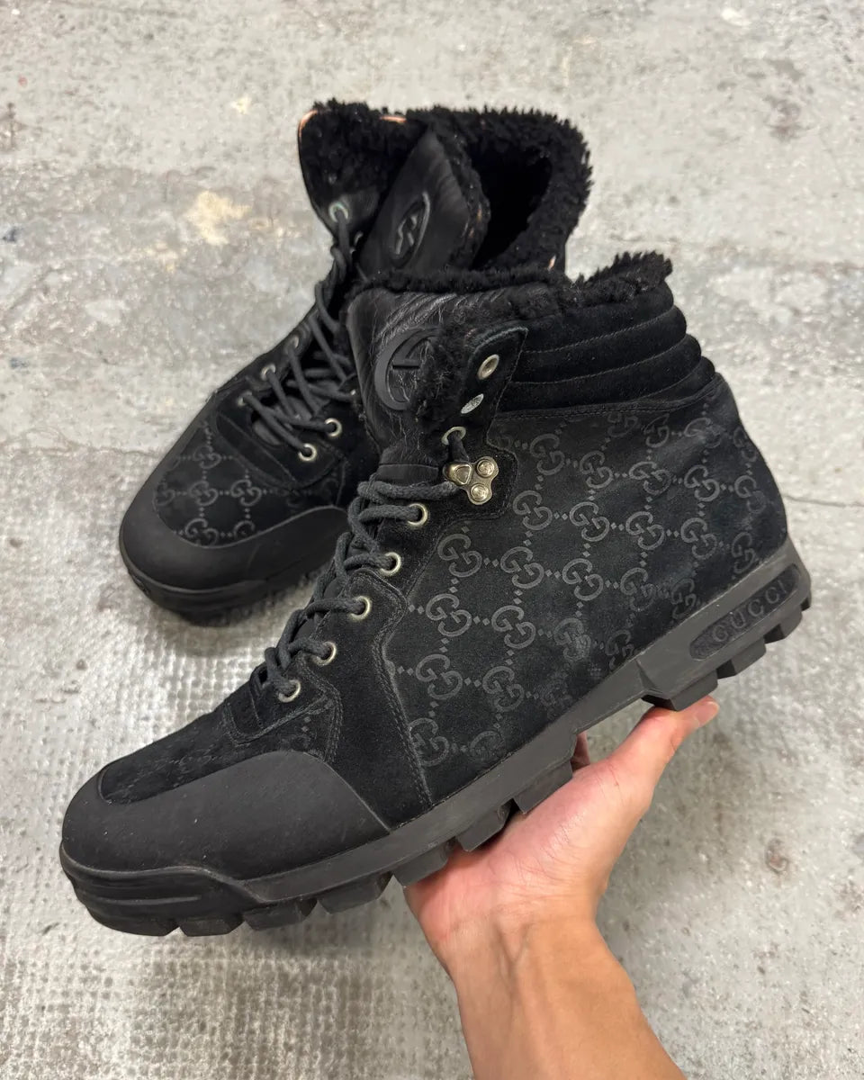 2000s Gucci High Fur Nebraska Mountain Black Monogram Shoes (47eu/us12.5) 0