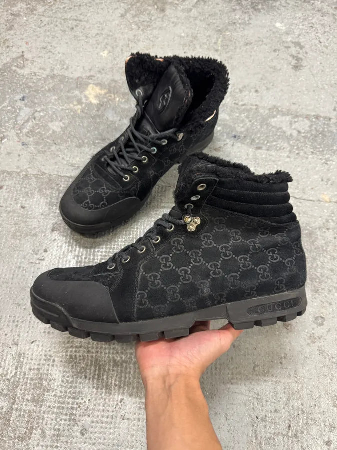 2000s Gucci High Fur Nebraska Mountain Black Monogram Shoes (47eu/us12.5) 1
