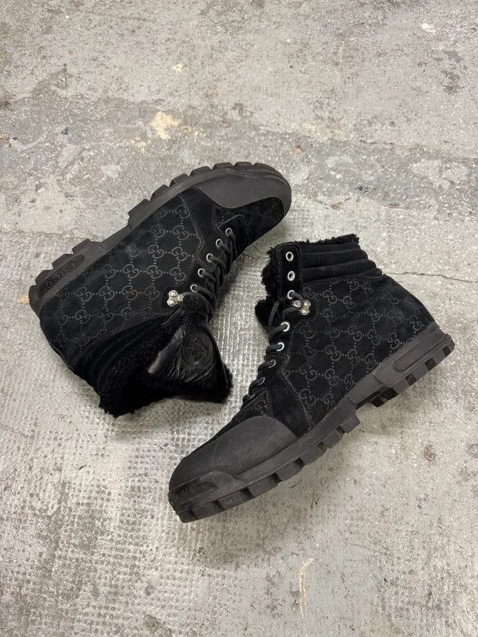2000s Gucci High Fur Nebraska Mountain Black Monogram Shoes (47eu/us12.5) 3