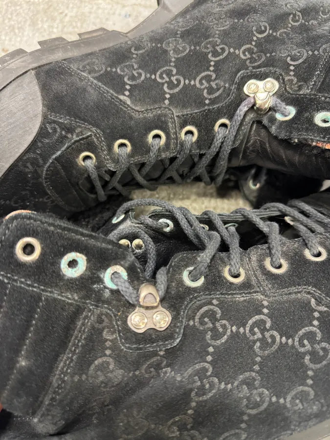 2000s Gucci High Fur Nebraska Mountain Black Monogram Shoes (47eu/us12.5) 6