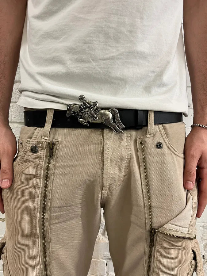 2000s Gucci Horse Rider Buckle Black Leather Belt xDknnTG 0