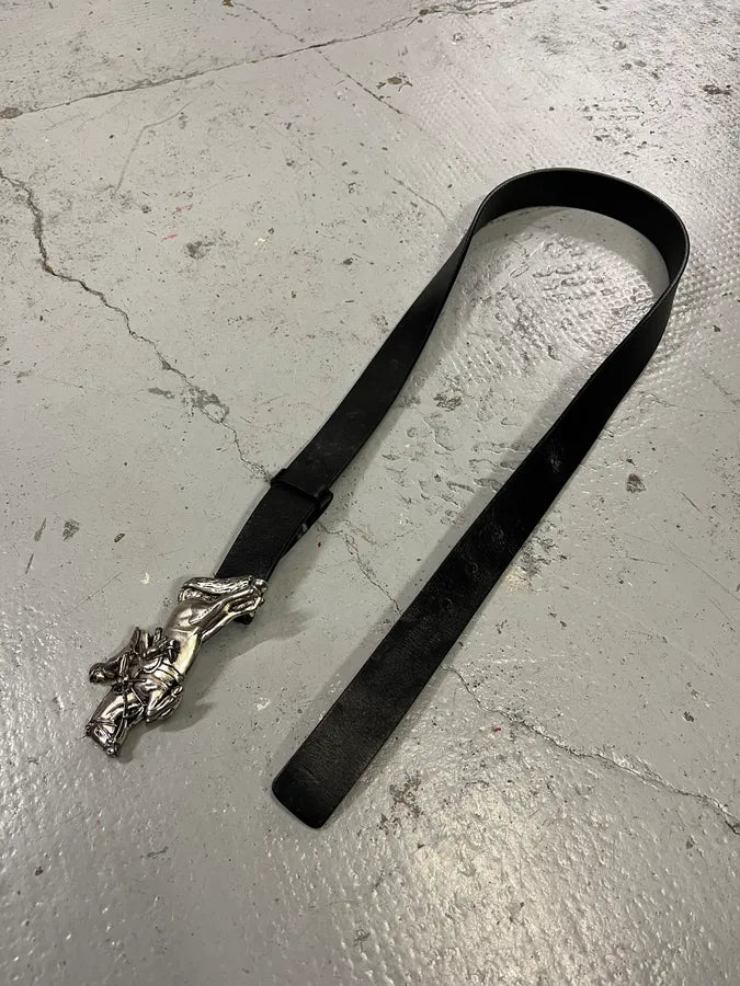 2000s Gucci Horse Rider Buckle Black Leather Belt xDknnTG 2