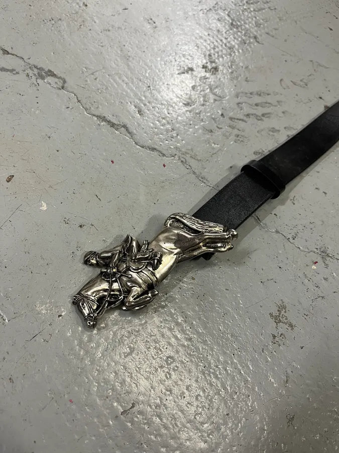 2000s Gucci Horse Rider Buckle Black Leather Belt xDknnTG 4