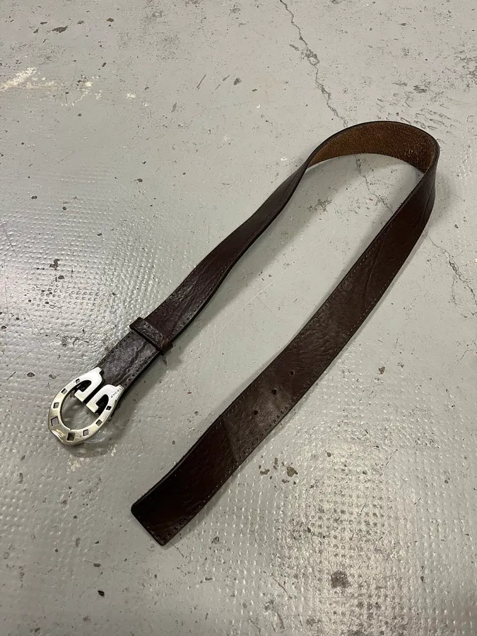 2000s Gucci Horseshoe Buckle Brown Leather Belt CVnDNGJ 3