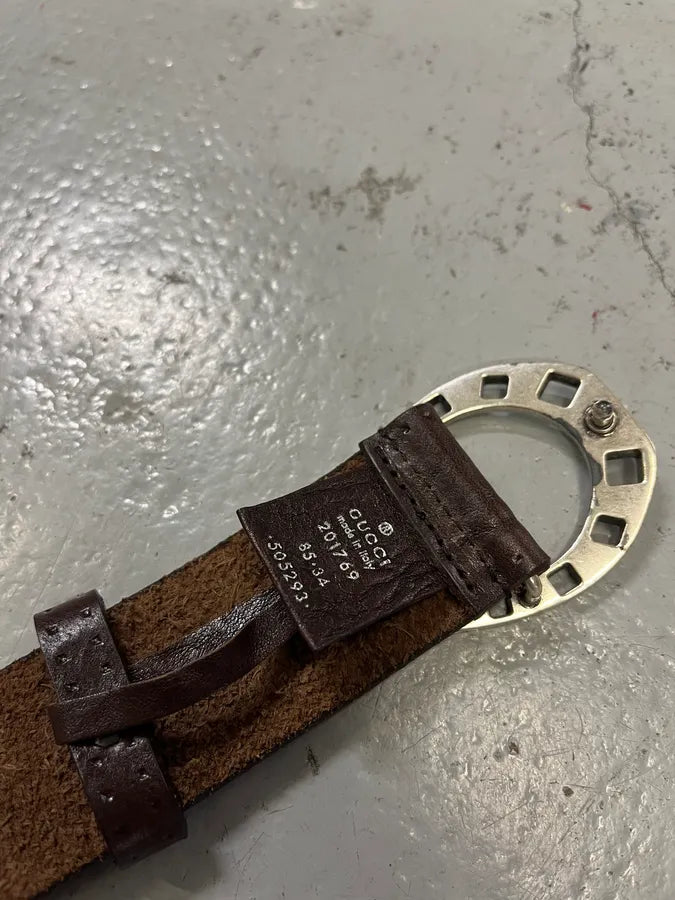 2000s Gucci Horseshoe Buckle Brown Leather Belt CVnDNGJ 7