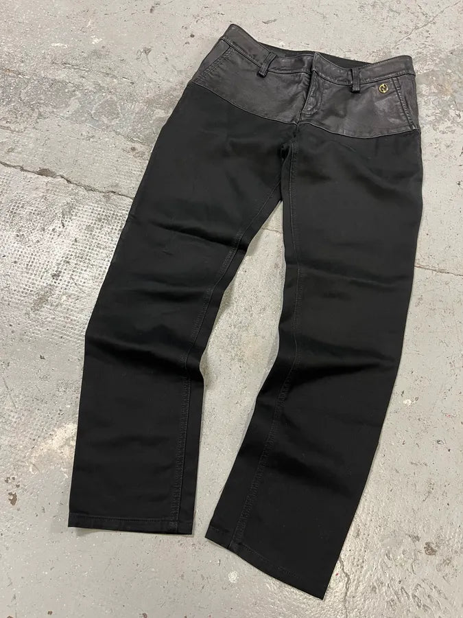 2000s Gucci Hybrid Leather Black Casual Pants (S/M) tcEuKKZ 1