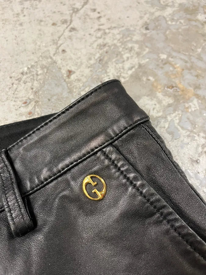 2000s Gucci Hybrid Leather Black Casual Pants (S/M) tcEuKKZ 3