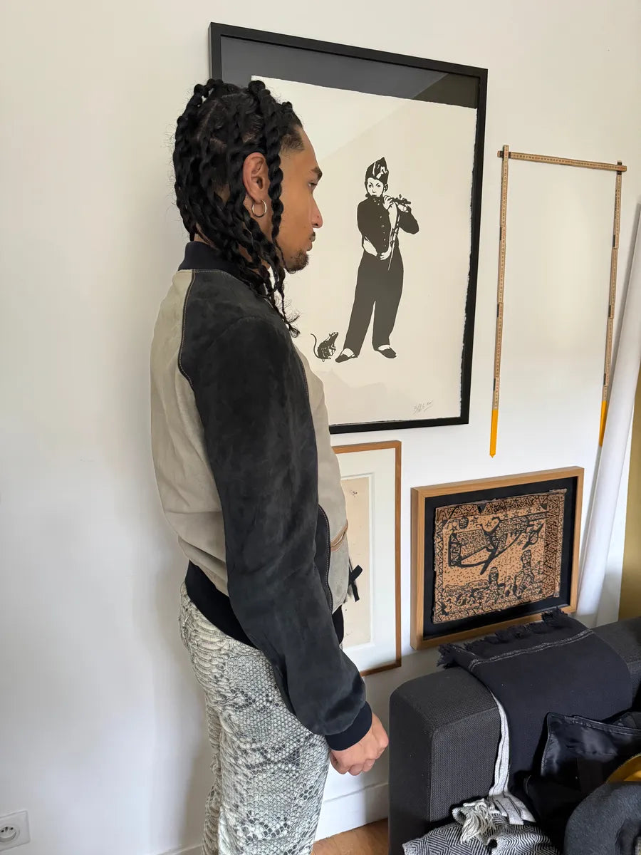 2000s Gucci Italian Bicolor Suede Leather Bomber Jacket XmnTMdx 3