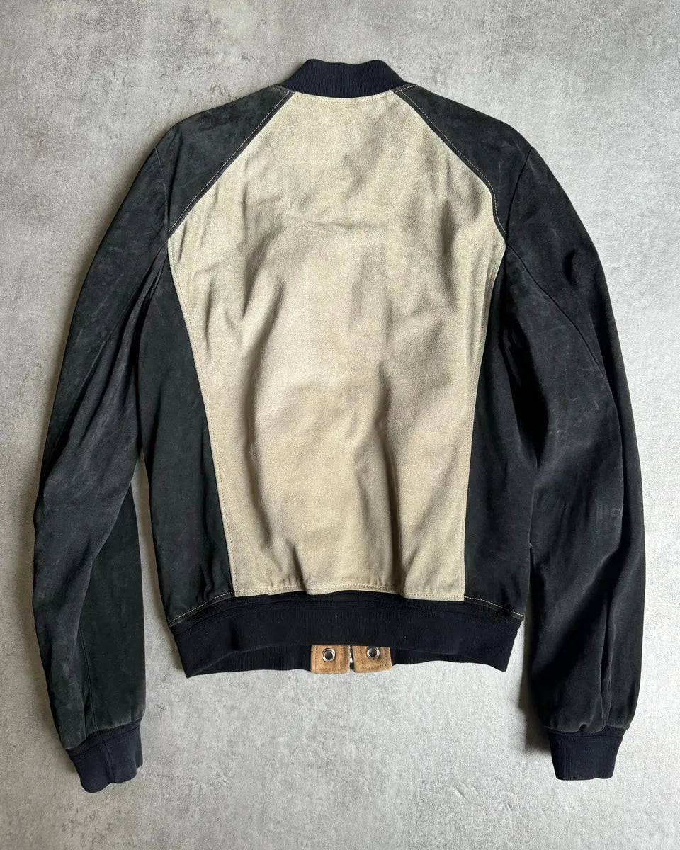 2000s Gucci Italian Bicolor Suede Leather Bomber Jacket XmnTMdx 4