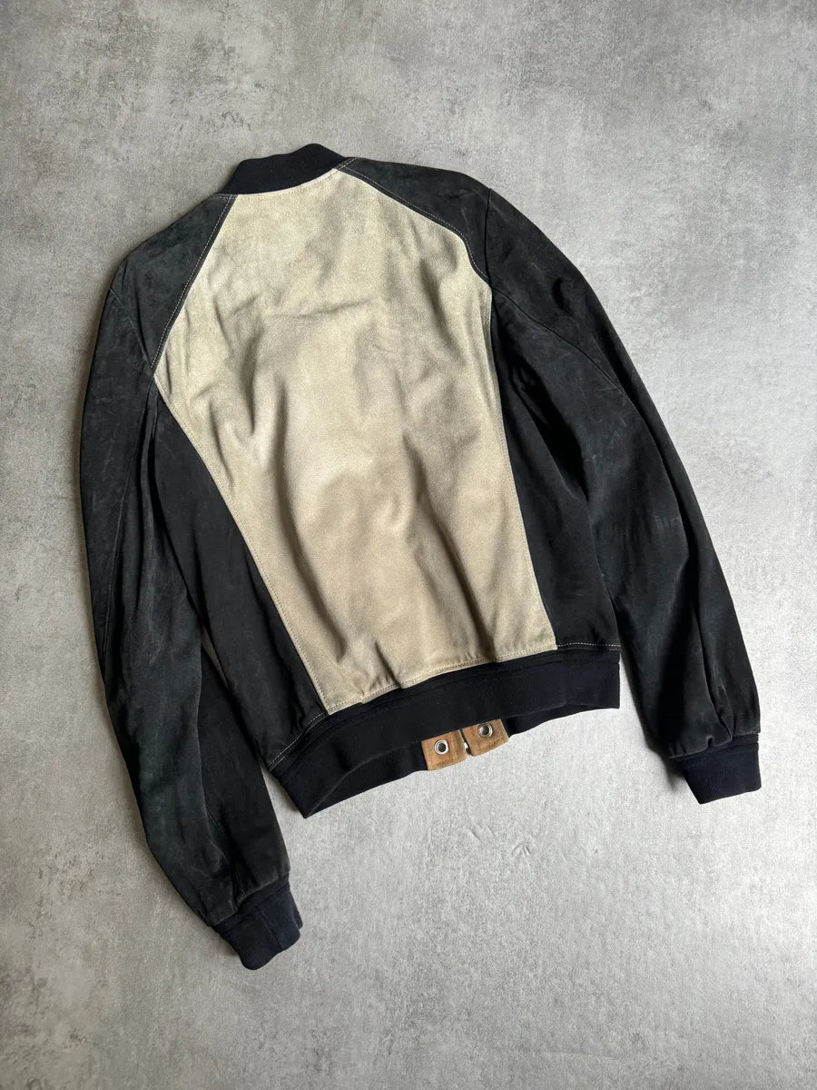 2000s Gucci Italian Bicolor Suede Leather Bomber Jacket XmnTMdx 8