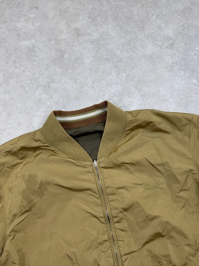 2000s Gucci Khaki & Olive Reversible Nylon Bomber Jacket BEBkGEq 8