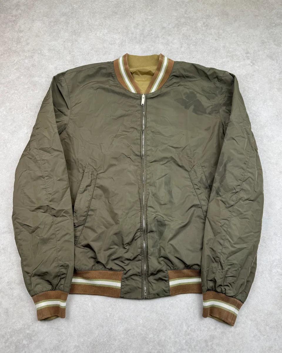 2000s Gucci Khaki & Olive Reversible Nylon Bomber Jacket BEBkGEq 0
