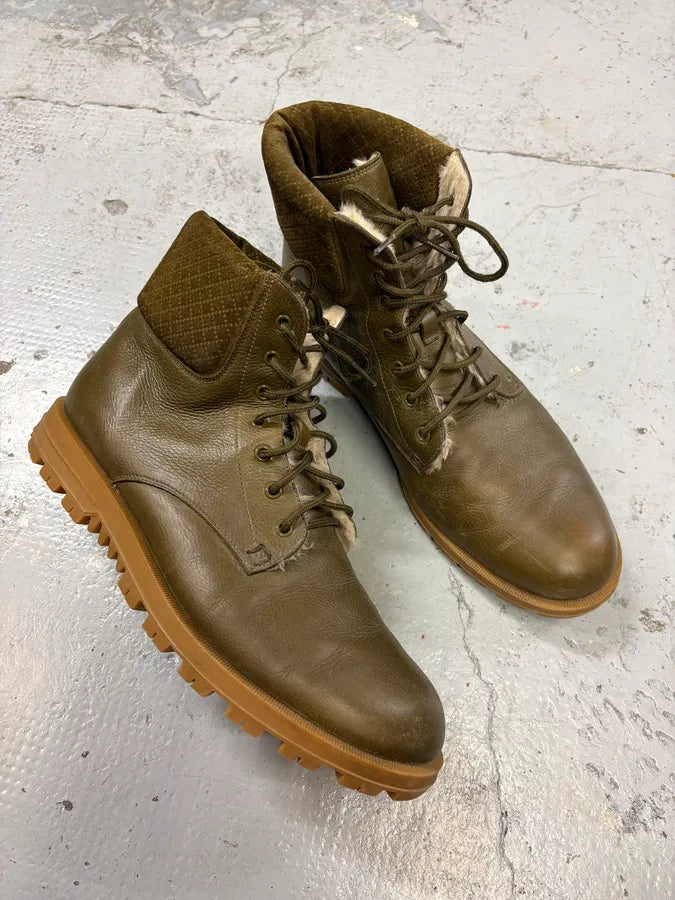 2000s Gucci Khaki Classy Leather Boots SfibeBS 4