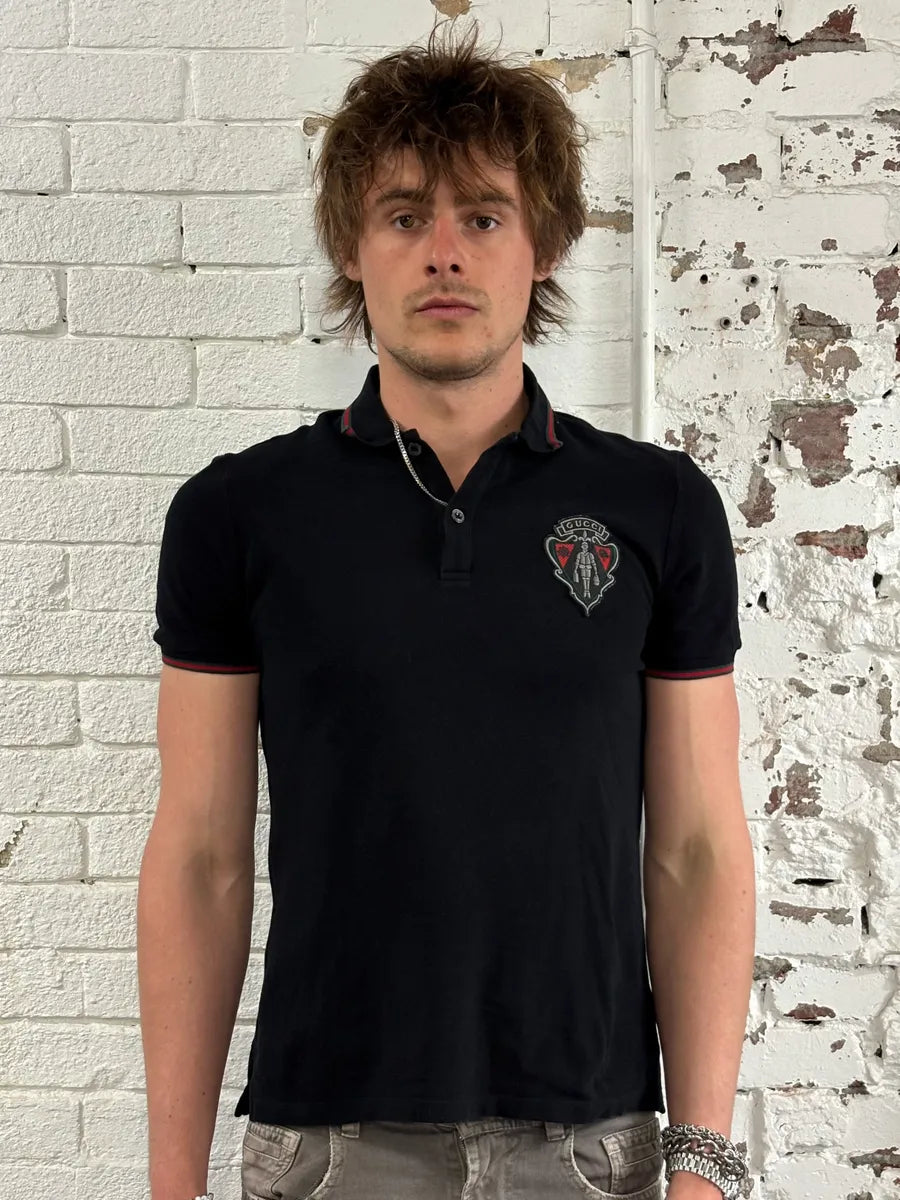 2000s Gucci Knight Brodery Black Polo by Frida Giannini owlGRqN 1