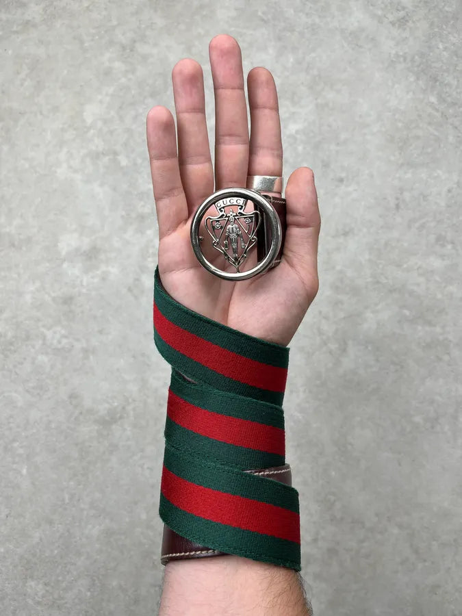 2000s Gucci Knight Buckle Red & Green Canvas Belt by Frida Giannini kLCuIBU 1