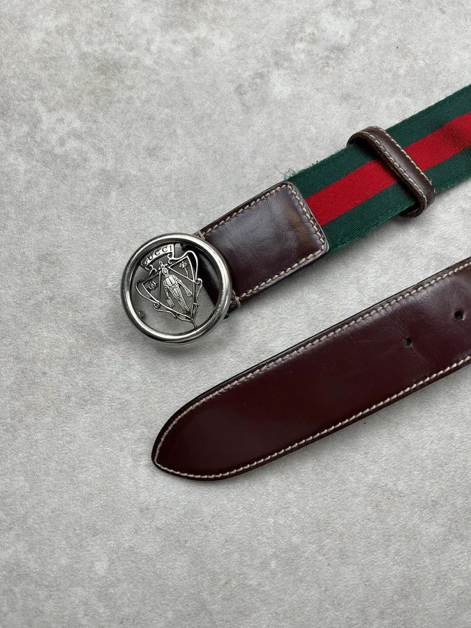 2000s Gucci Knight Buckle Red & Green Canvas Belt by Frida Giannini kLCuIBU 2