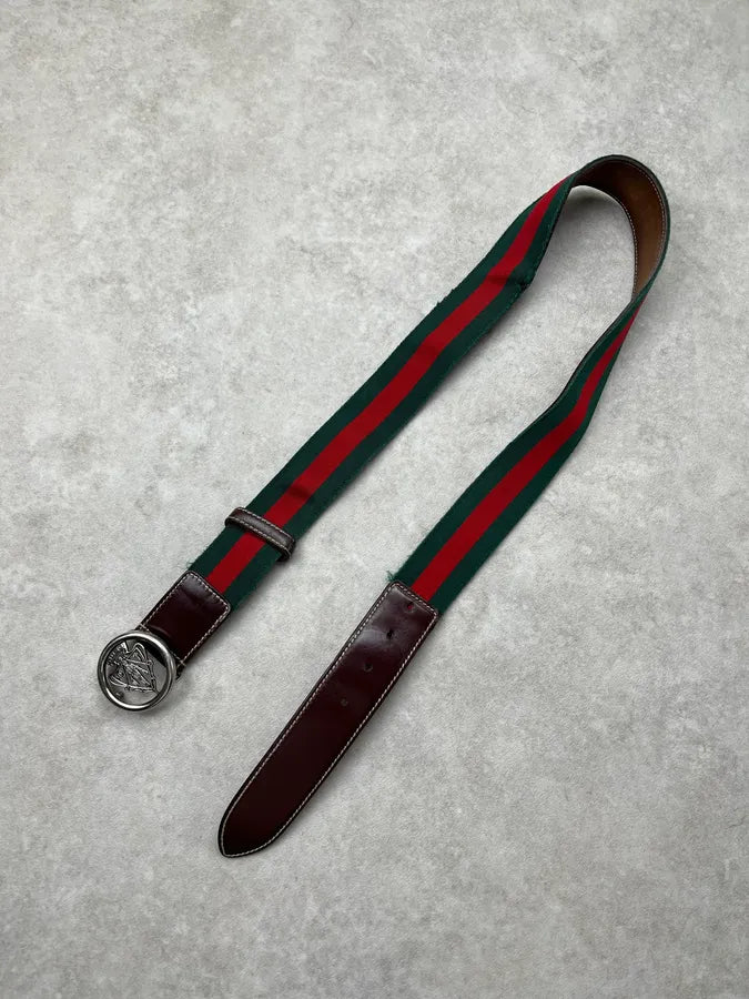 2000s Gucci Knight Buckle Red & Green Canvas Belt by Frida Giannini kLCuIBU 3