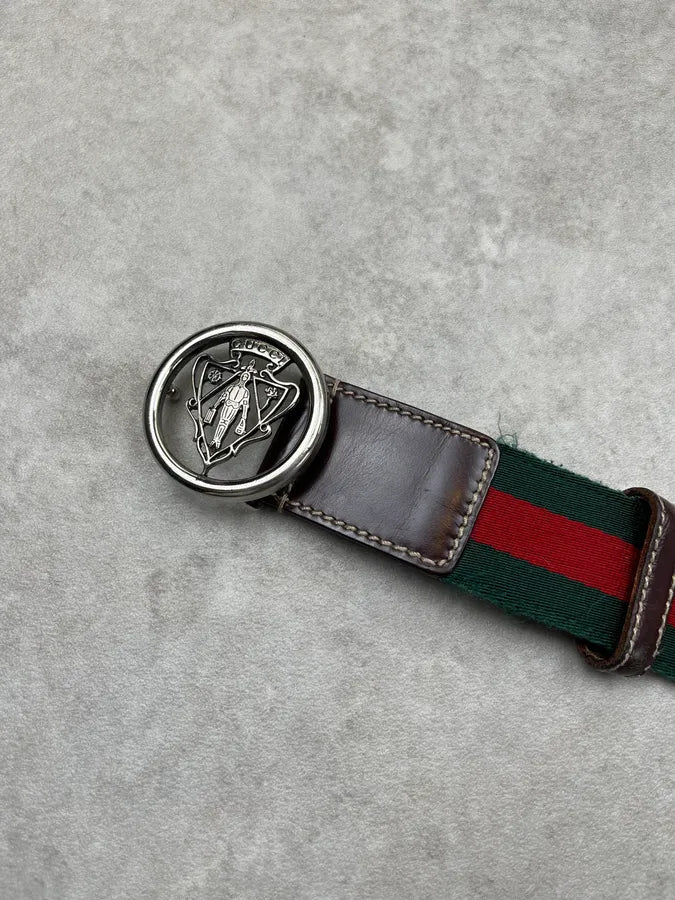 2000s Gucci Knight Buckle Red & Green Canvas Belt by Frida Giannini kLCuIBU 4