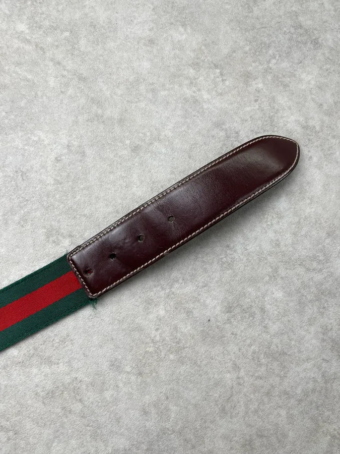 2000s Gucci Knight Buckle Red & Green Canvas Belt by Frida Giannini kLCuIBU 5