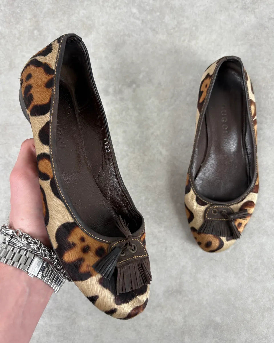 2000s Gucci Leopard Print Pony Hair Slip On Ballet Flats gNxUgFZ 0