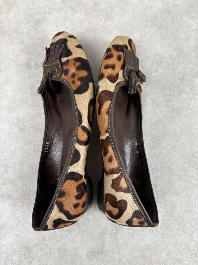 2000s Gucci Leopard Print Pony Hair Slip On Ballet Flats gNxUgFZ 3