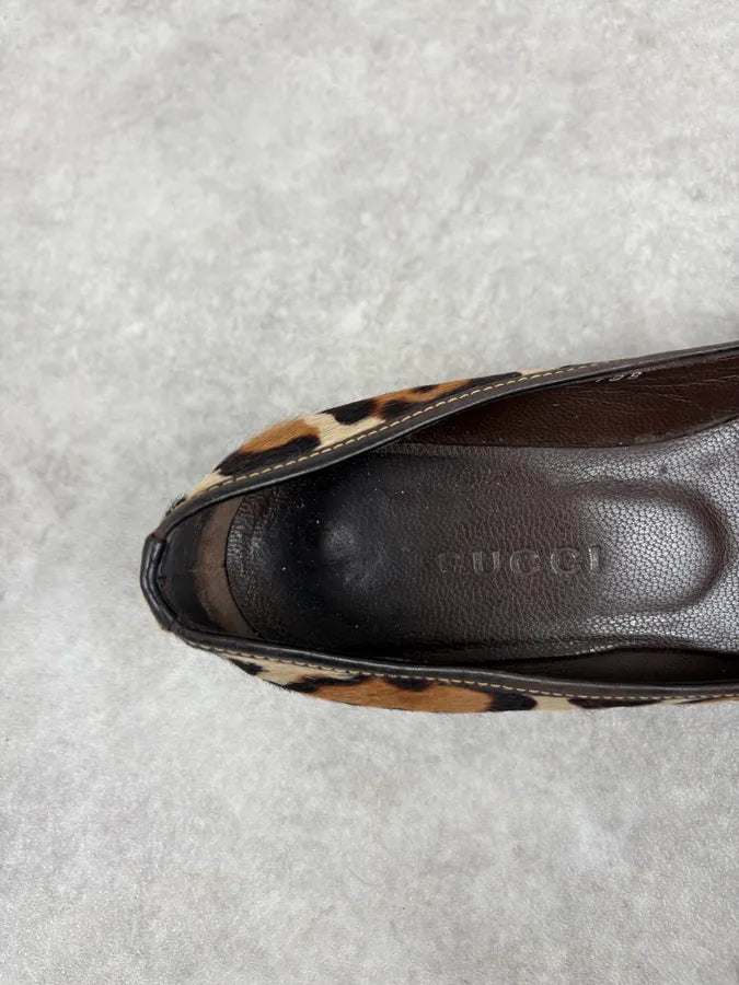 2000s Gucci Leopard Print Pony Hair Slip On Ballet Flats gNxUgFZ 6