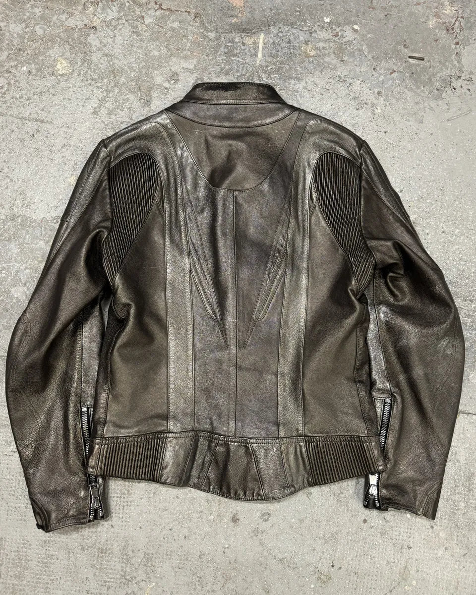 2000s Gucci Metallic Grey Rock Avant-Garde Leather Biker Jacket ClpPhBt 1