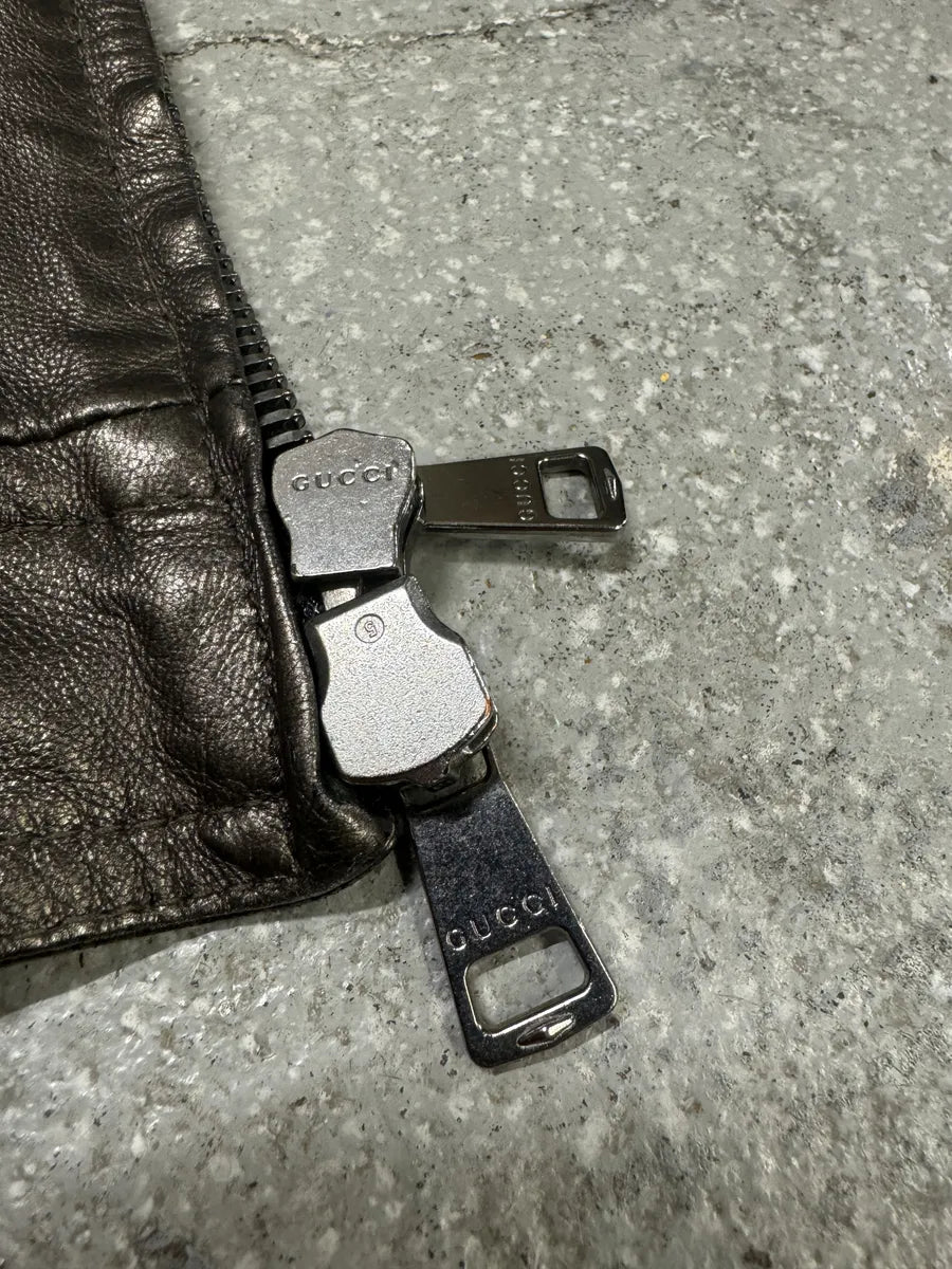 2000s Gucci Metallic Grey Rock Avant-Garde Leather Biker Jacket ClpPhBt 10