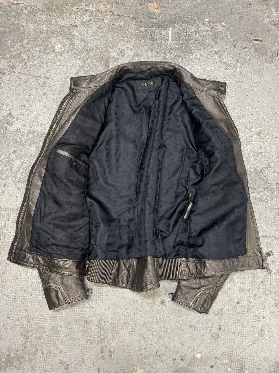 2000s Gucci Metallic Grey Rock Avant-Garde Leather Biker Jacket ClpPhBt 11