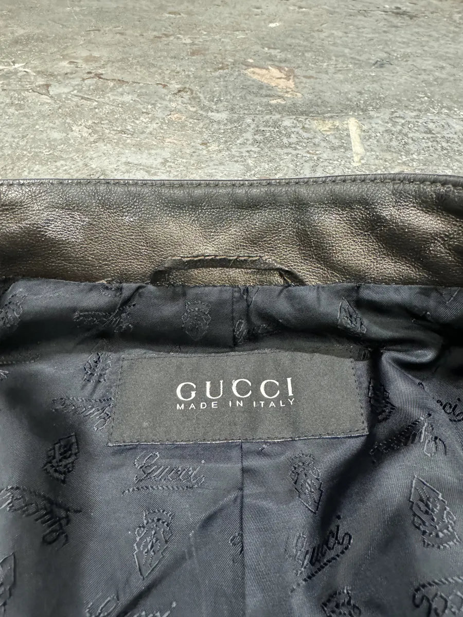 2000s Gucci Metallic Grey Rock Avant-Garde Leather Biker Jacket ClpPhBt 6