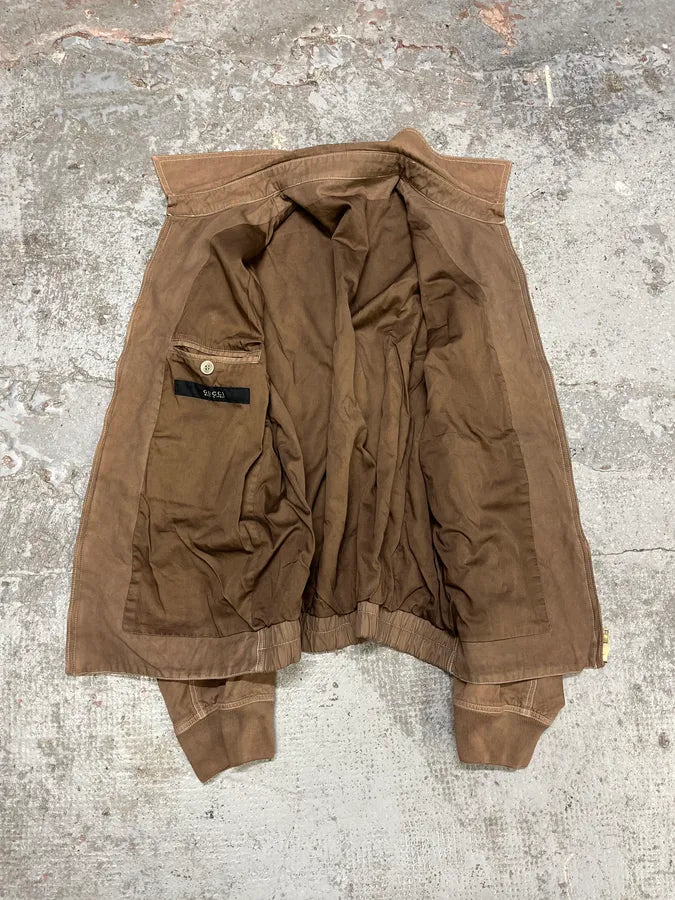2000s Gucci Minimalist Brown Cotton Jacket qJWeaub 7