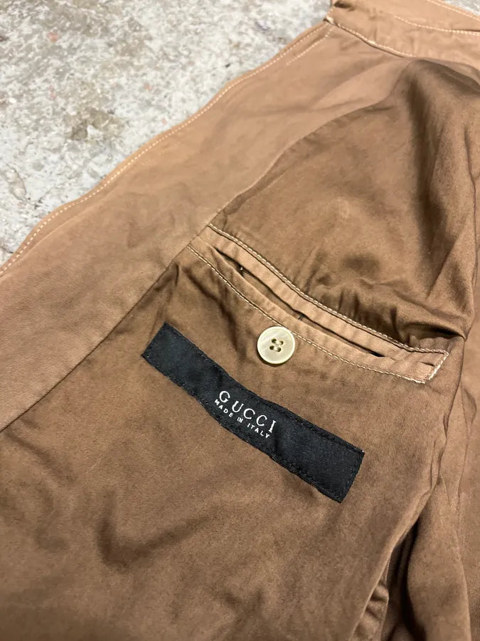 2000s Gucci Minimalist Brown Cotton Jacket qJWeaub 8