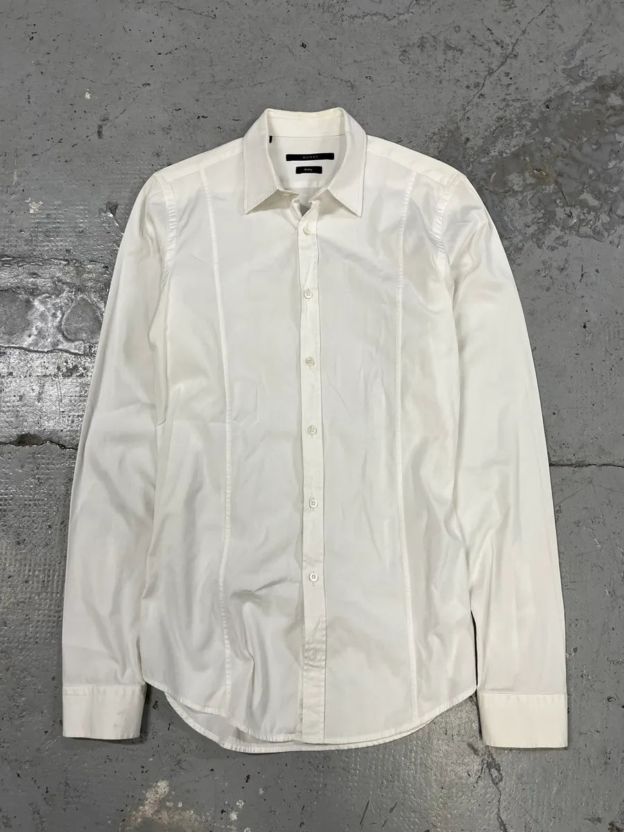 2000s Gucci Minimalist Skinny White Shirt rgcblwR 0
