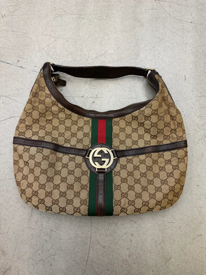 2000s Gucci Monogram Beige Brown Leather Britt Bag ohDZdDV 0